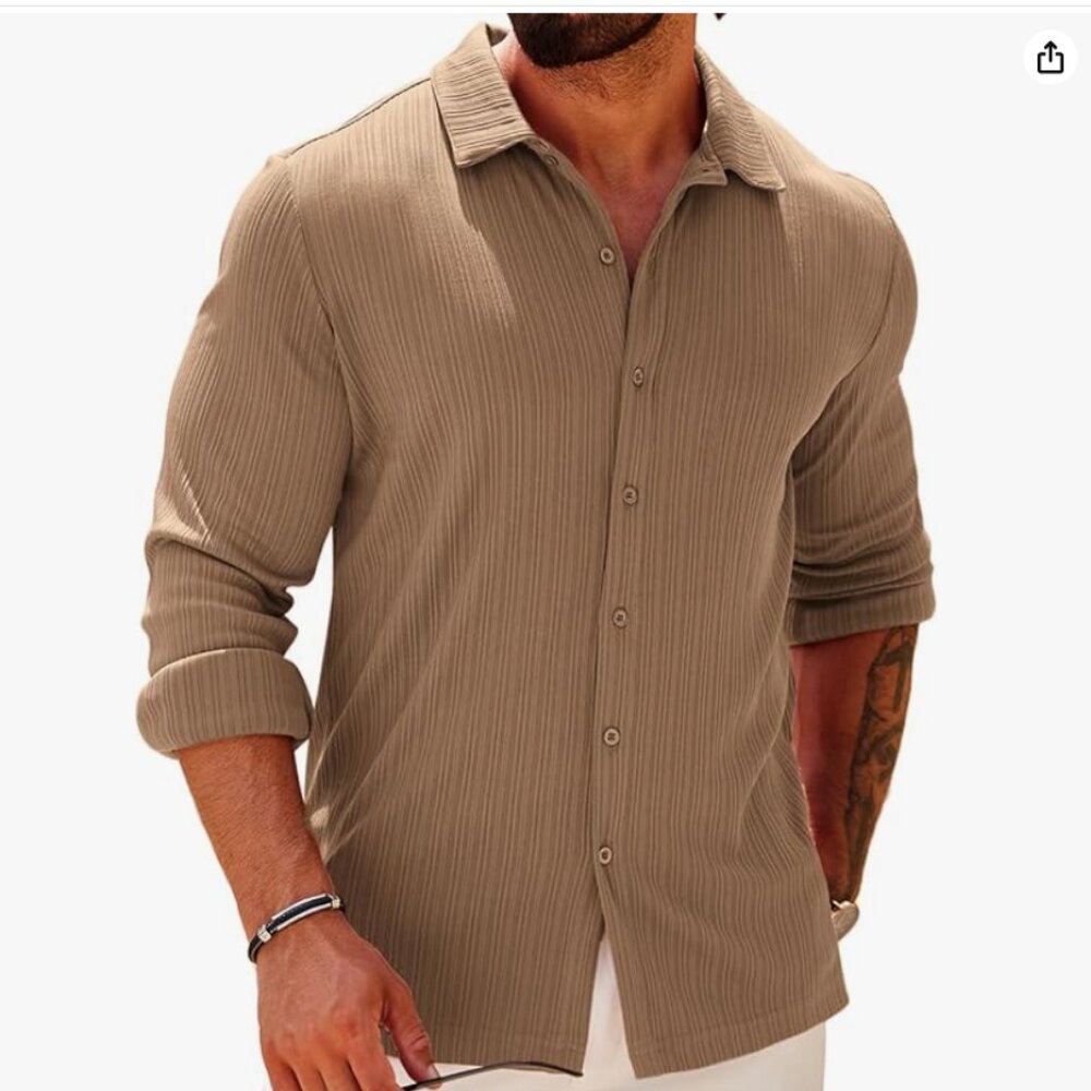 Men's Slim Fit Dress Shirt Size Large - Ribbed Knit Textured Minimalist